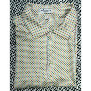 Peter Millar Men's L Summer Comfort Polo Shirt Colorful Dotted Print Short Sleev